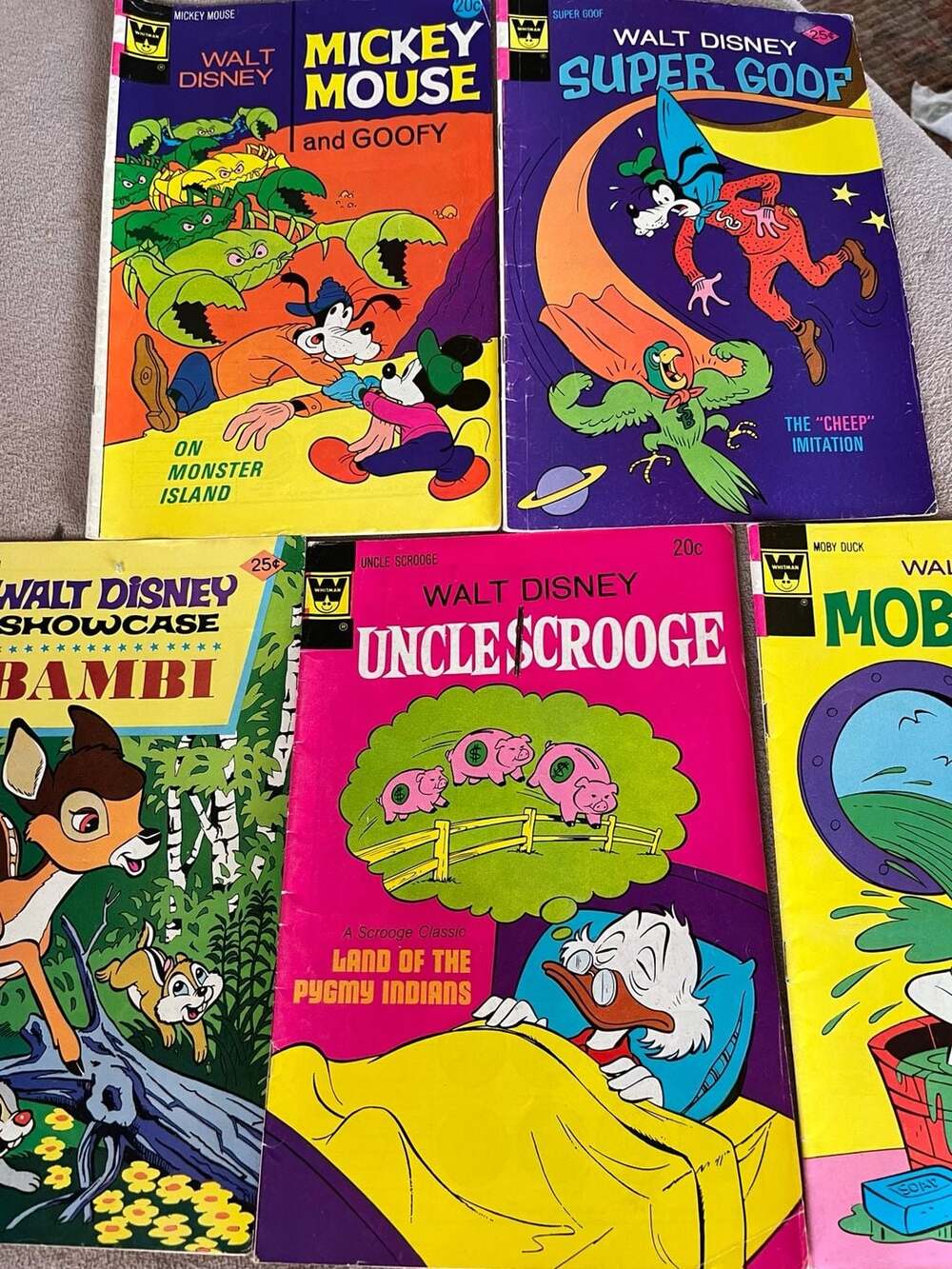 Lot of 5 Vintage Walt Disney Whitman Comic Books